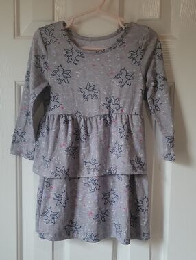 Girls' Grey Unicorn Tiered Dress Size 2T